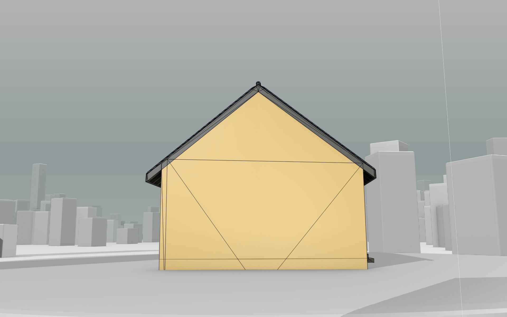 City House -20- Half-Double-House - Roof blue- Wall stongyellow Low-poly 3D model_20