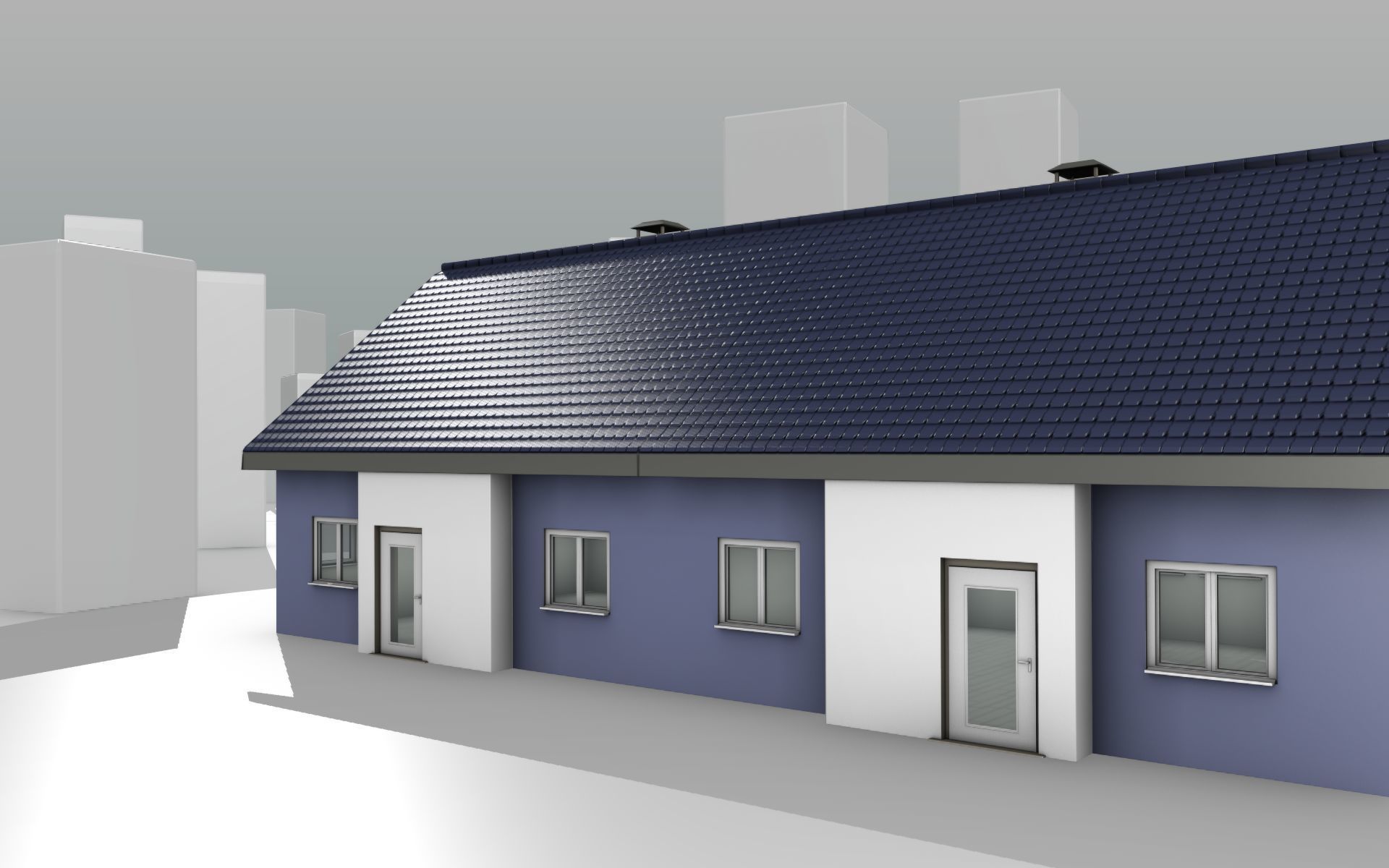 City House -19- Double-House - Roof blue - Wall blue white Low-poly 3D model_14