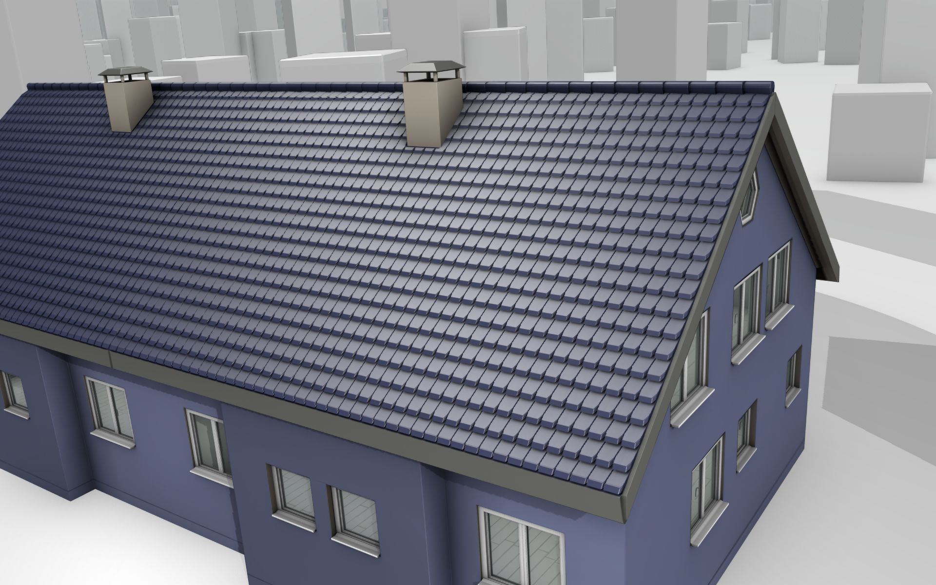 City House -19- Double-House - Roof blue - Wall blue white Low-poly 3D model_42