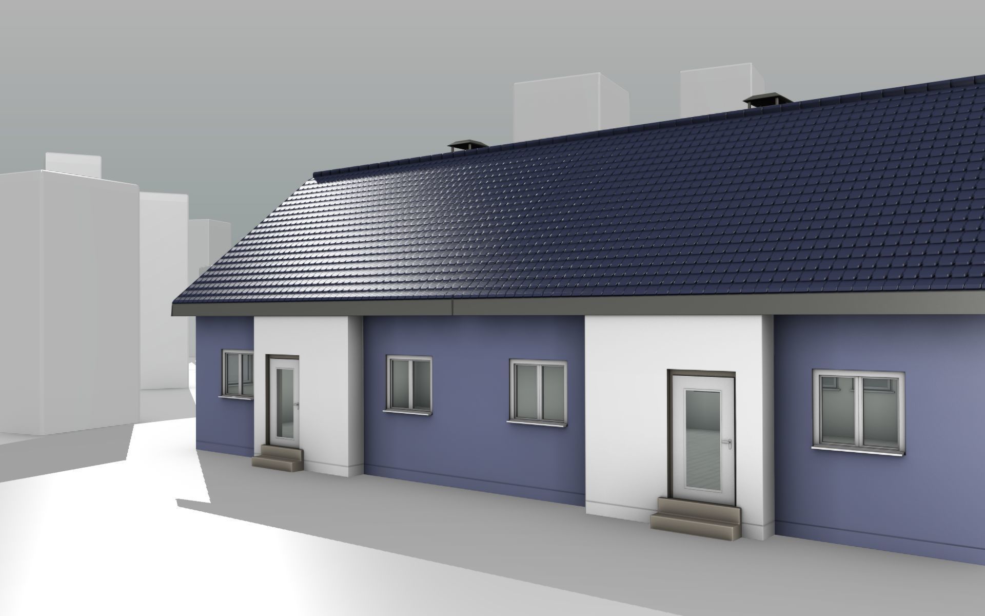 City House -19- Double-House - Roof blue - Wall blue white Low-poly 3D model_12
