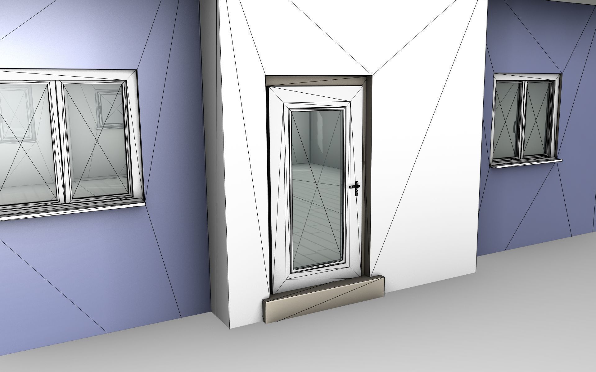 City House -19- Double-House - Roof blue - Wall blue white Low-poly 3D model_21