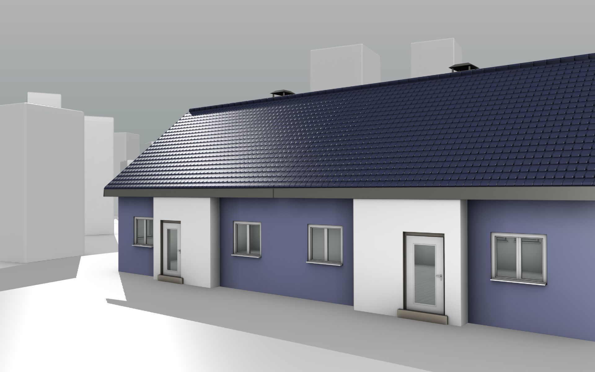 City House -19- Double-House - Roof blue - Wall blue white Low-poly 3D model_13