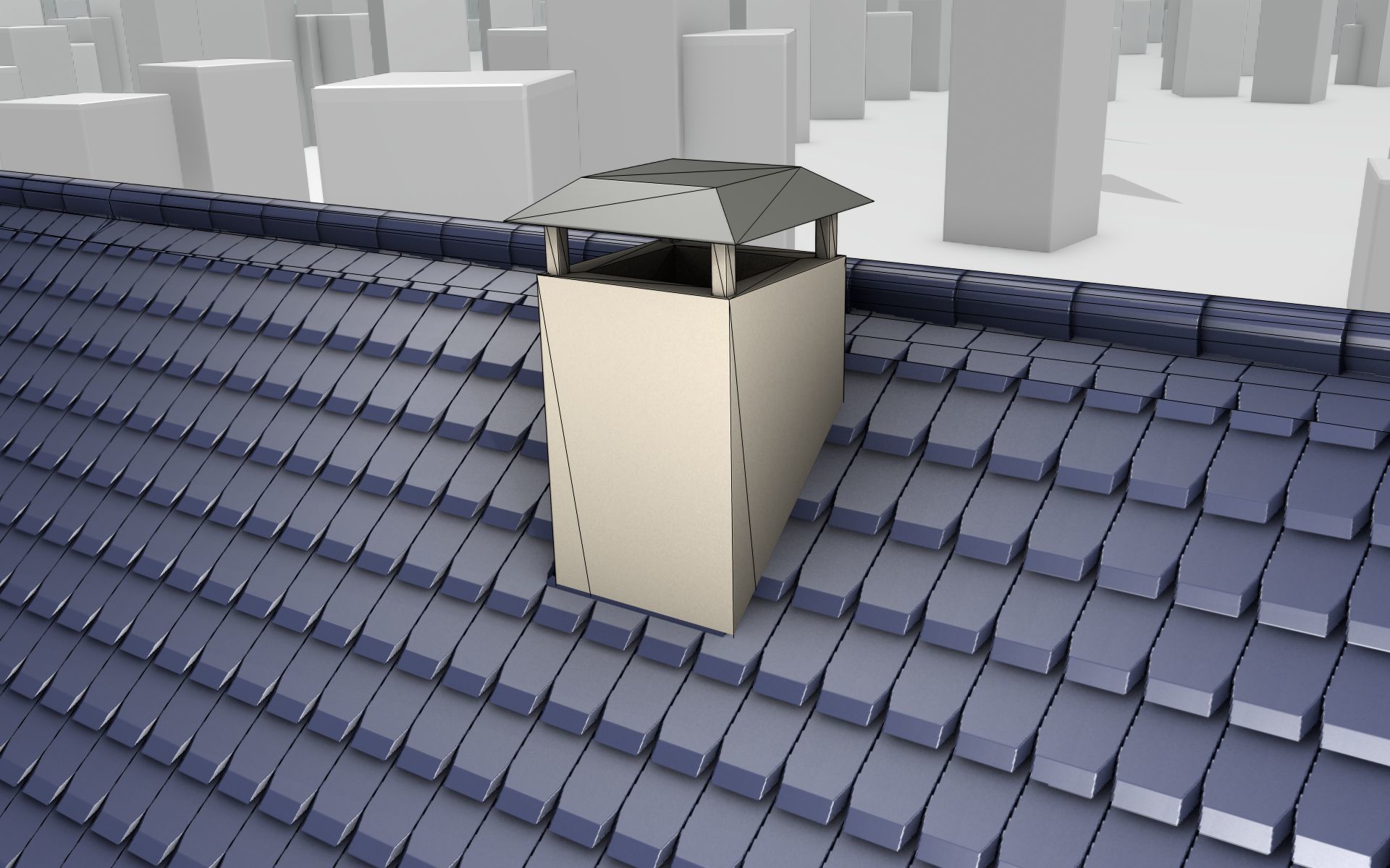 City House -19- Double-House - Roof blue - Wall blue white Low-poly 3D model_18