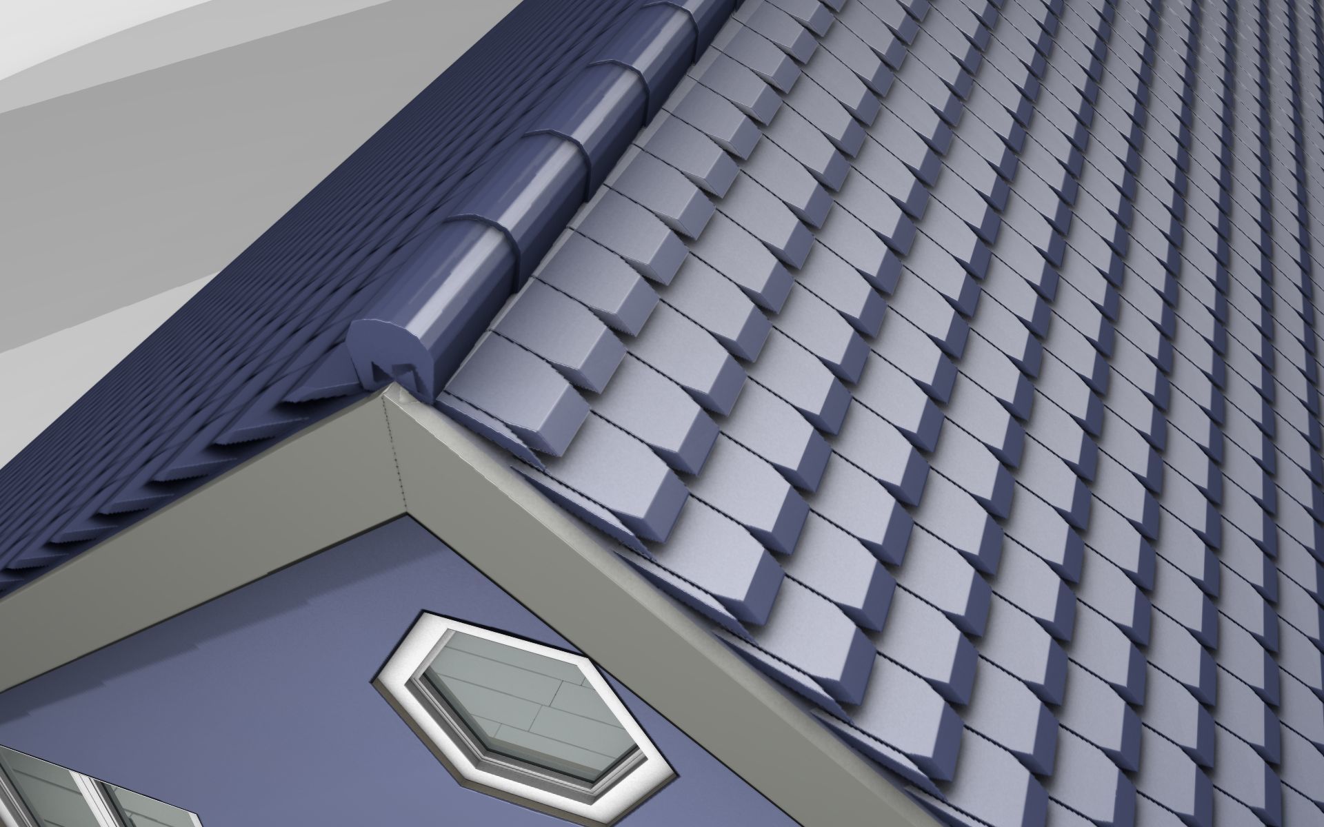 City House -19- Double-House - Roof blue - Wall blue white Low-poly 3D model_36