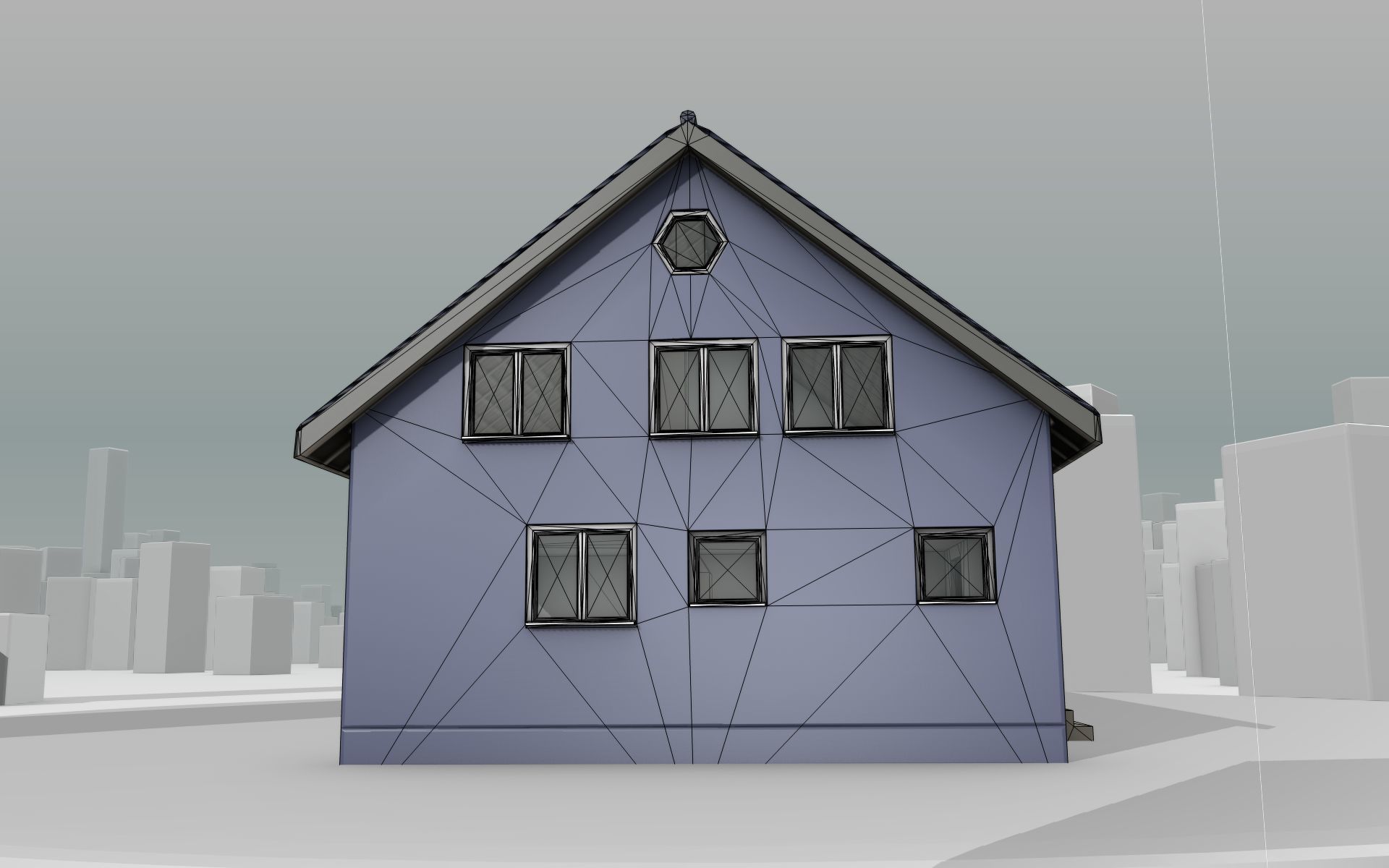 City House -19- Double-House - Roof blue - Wall blue white Low-poly 3D model_19