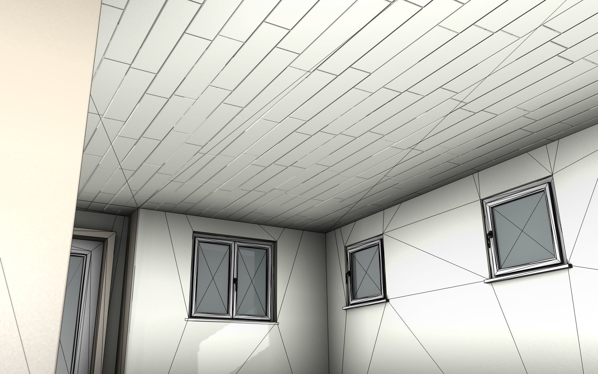 City House -19- Double-House - Roof blue - Wall blue white Low-poly 3D model_26