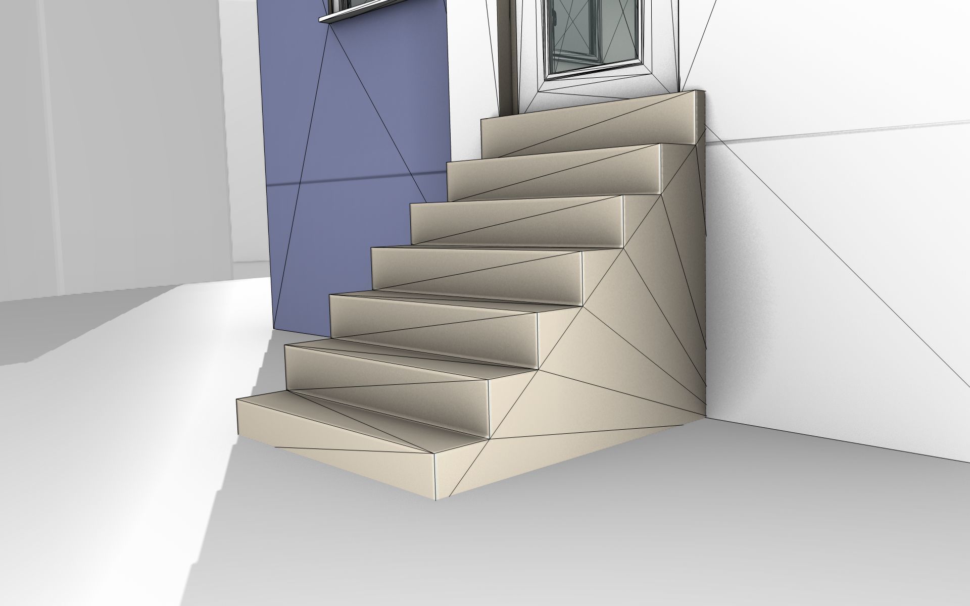 City House -19- Double-House - Roof blue - Wall blue white Low-poly 3D model_22