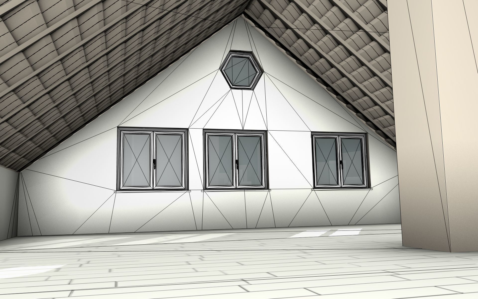 City House -19- Double-House - Roof blue - Wall blue white Low-poly 3D model_23