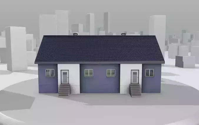 City House -19- Double-House - Roof blue - Wall blue white Low-poly 3D model