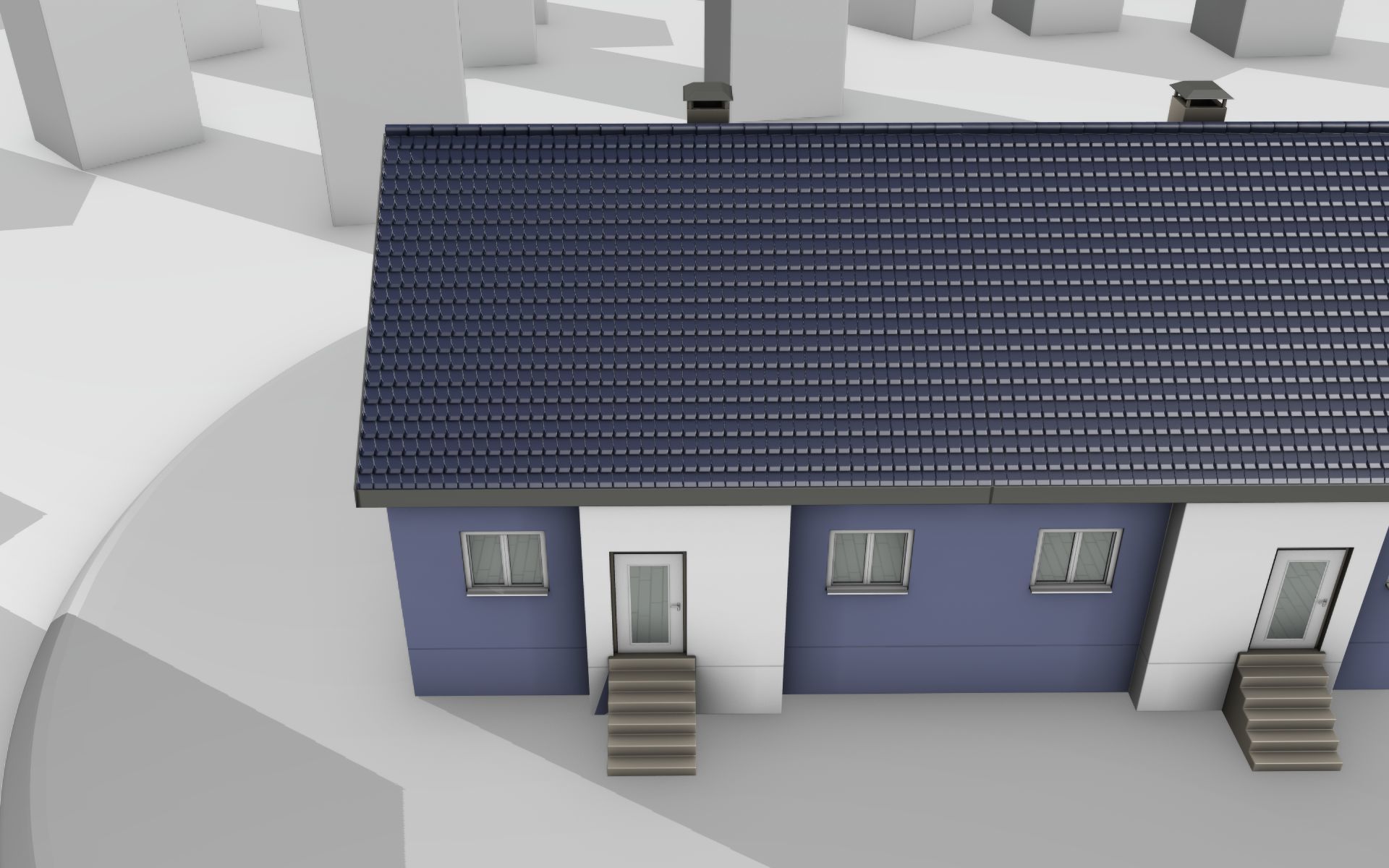 City House -19- Double-House - Roof blue - Wall blue white Low-poly 3D model_1