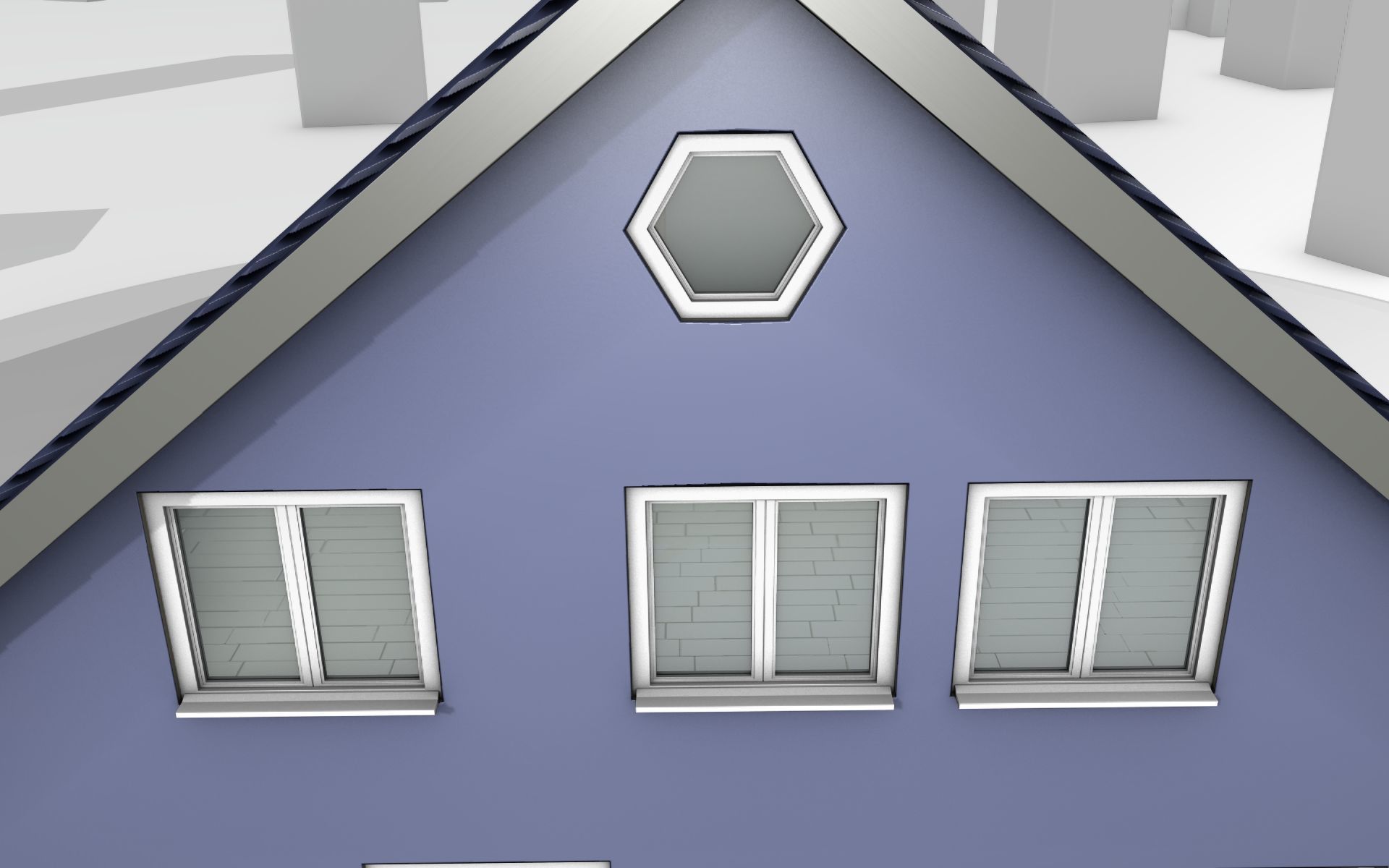 City House -19- Double-House - Roof blue - Wall blue white Low-poly 3D model_4