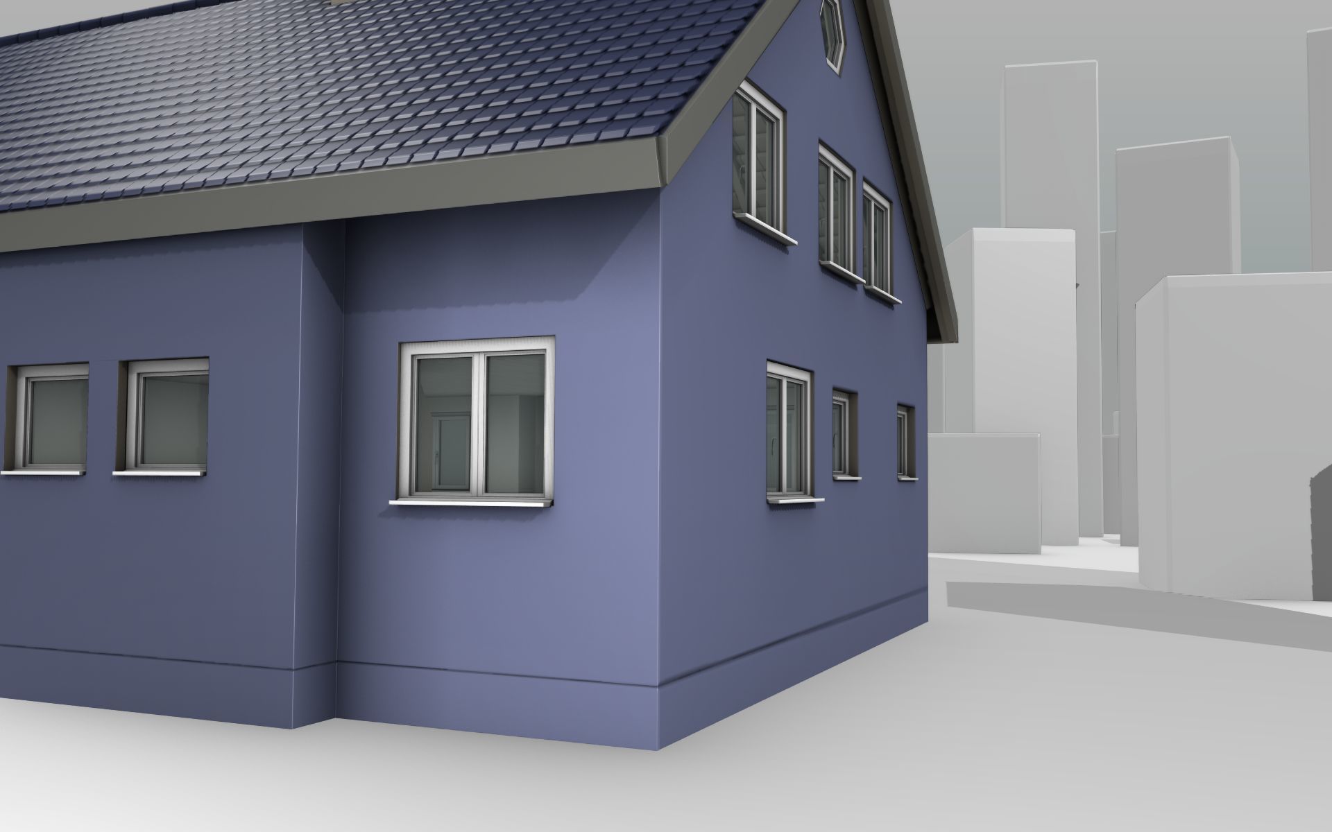 City House -19- Double-House - Roof blue - Wall blue white Low-poly 3D model_41