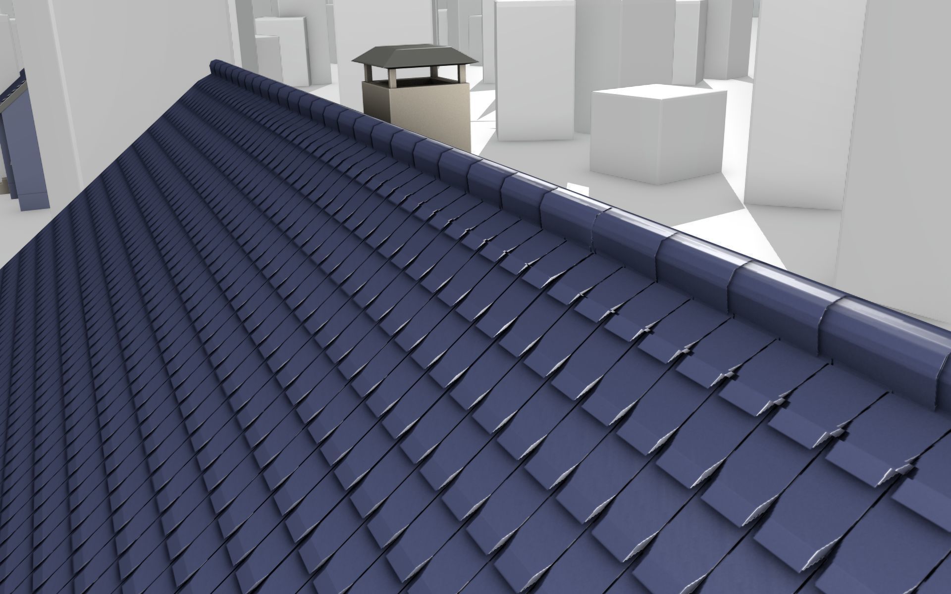 City House -19- Double-House - Roof blue - Wall blue white Low-poly 3D model_44
