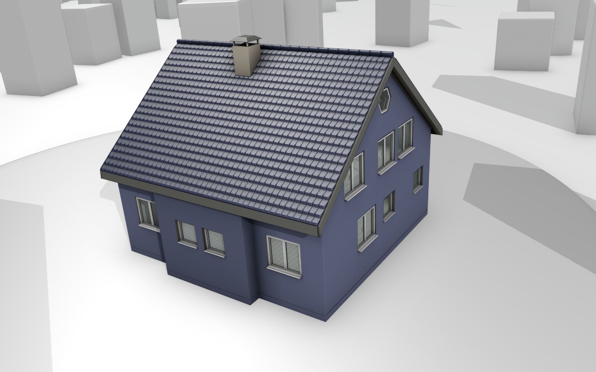 City House -18- Half-Double-House - Roof blue- Wall blue Low-poly 3D model_6