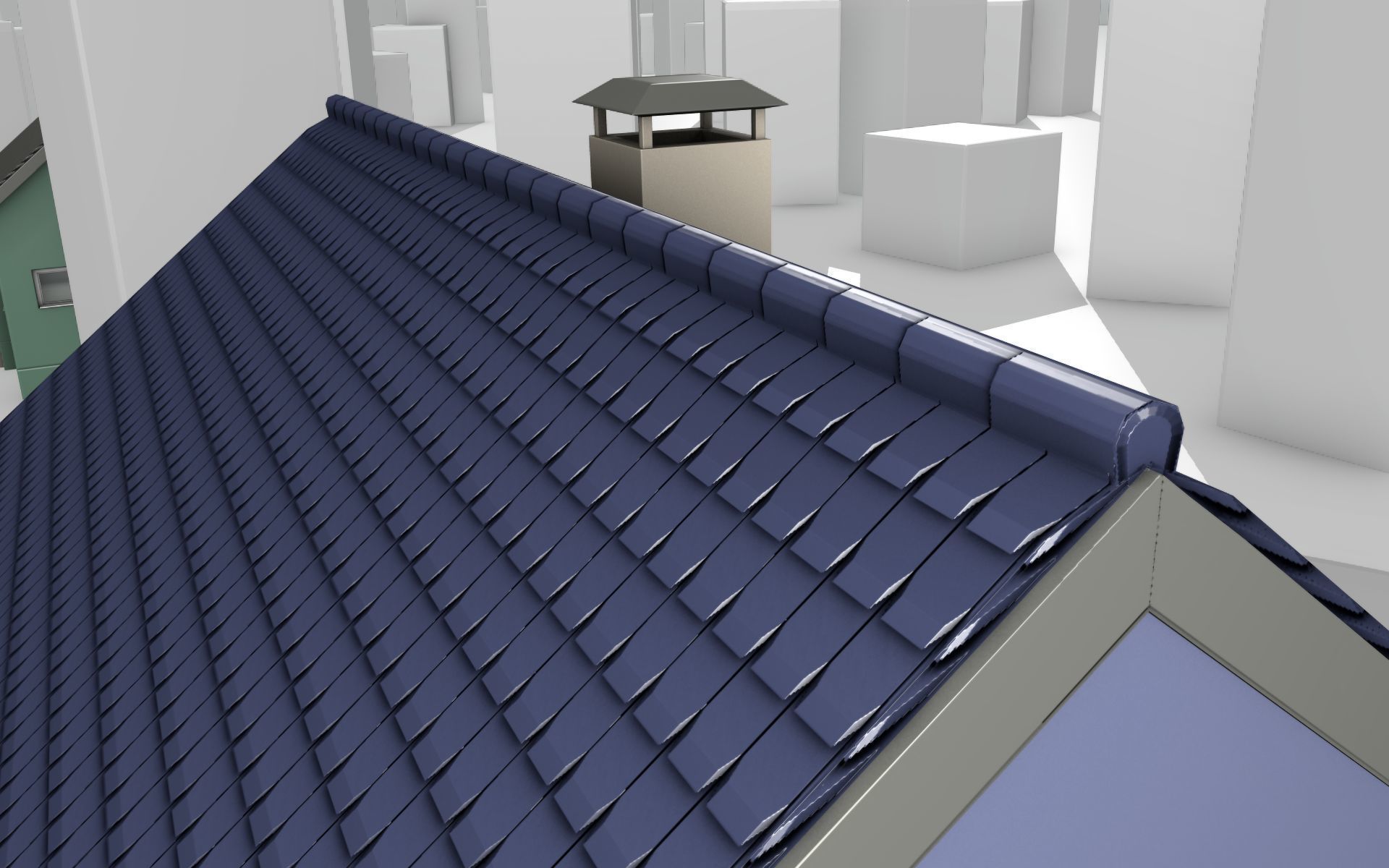 City House -18- Half-Double-House - Roof blue- Wall blue Low-poly 3D model_42