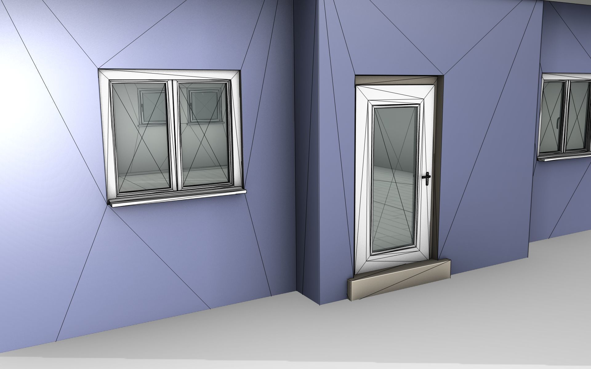 City House -18- Half-Double-House - Roof blue- Wall blue Low-poly 3D model_19