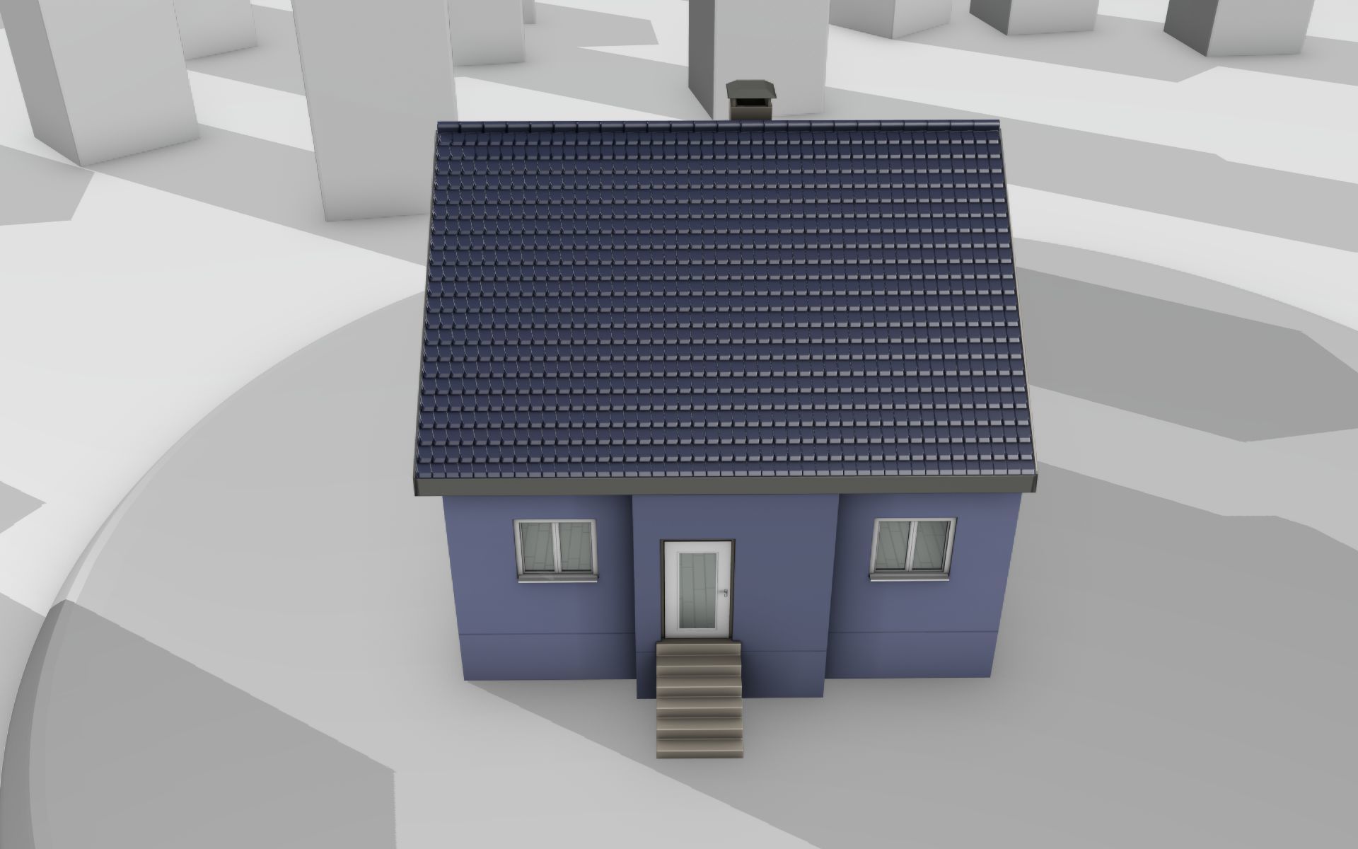 City House -18- Half-Double-House - Roof blue- Wall blue Low-poly 3D model_4