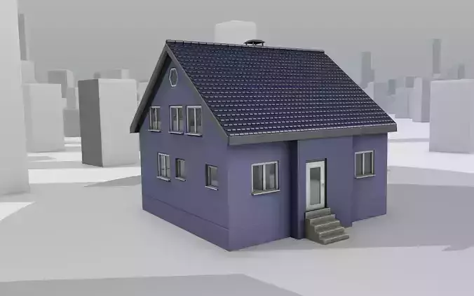 City House -18- Half-Double-House - Roof blue- Wall blue Low-poly 3D model