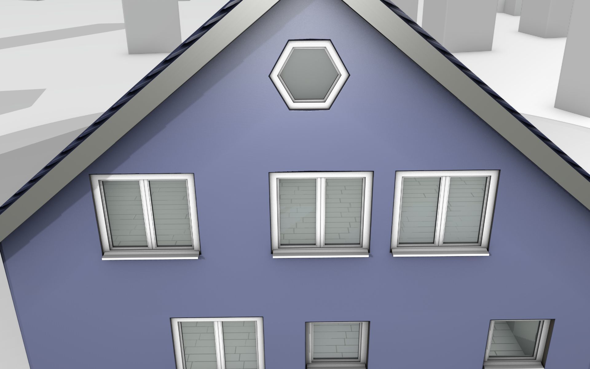 City House -18- Half-Double-House - Roof blue- Wall blue Low-poly 3D model_5