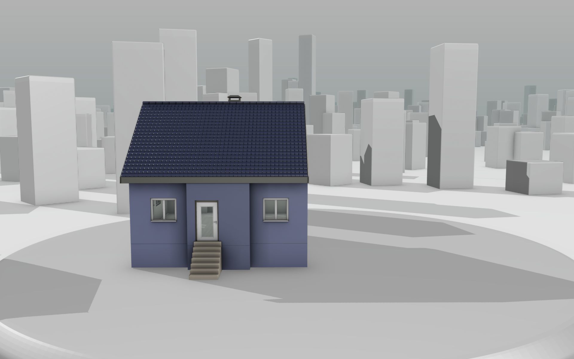 City House -18- Half-Double-House - Roof blue- Wall blue Low-poly 3D model_3