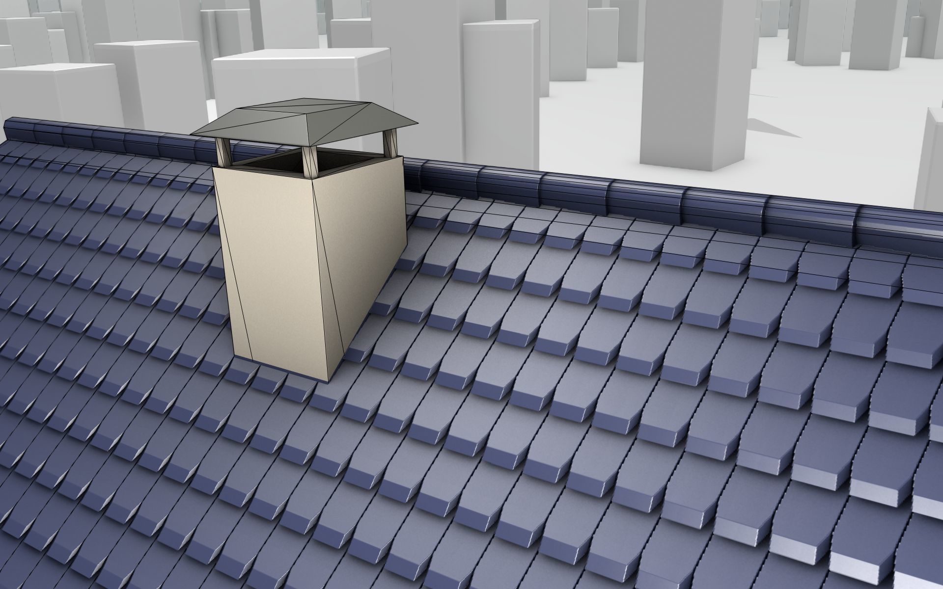 City House -18- Half-Double-House - Roof blue- Wall blue Low-poly 3D model_16