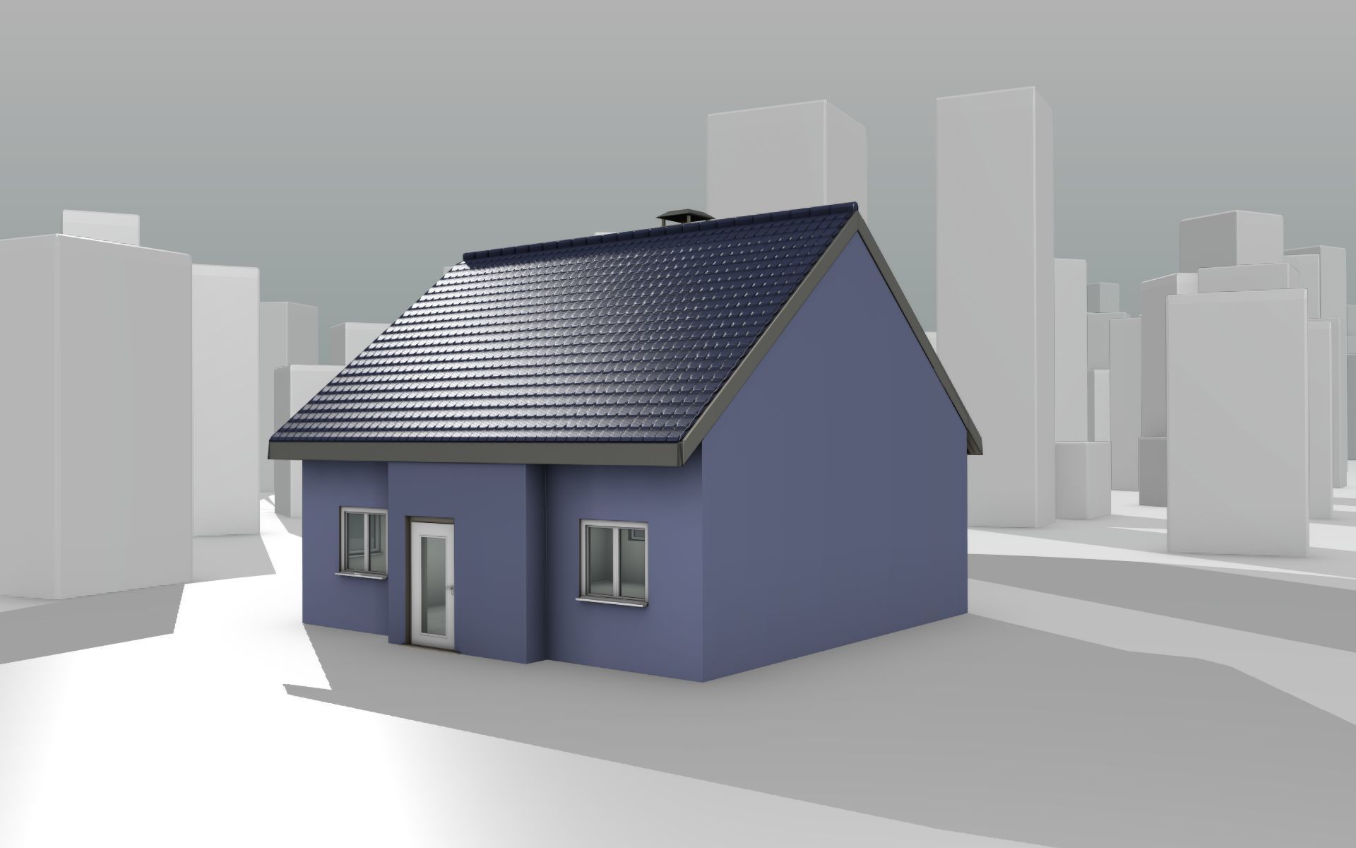 City House -18- Half-Double-House - Roof blue- Wall blue Low-poly 3D model_15