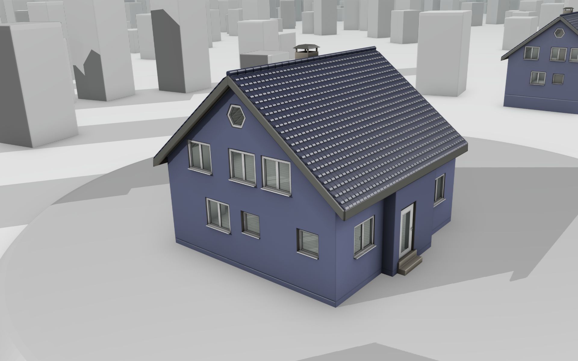 City House -18- Half-Double-House - Roof blue- Wall blue Low-poly 3D model_33