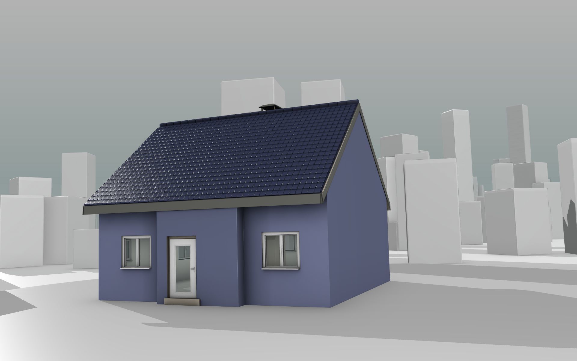 City House -18- Half-Double-House - Roof blue- Wall blue Low-poly 3D model_14