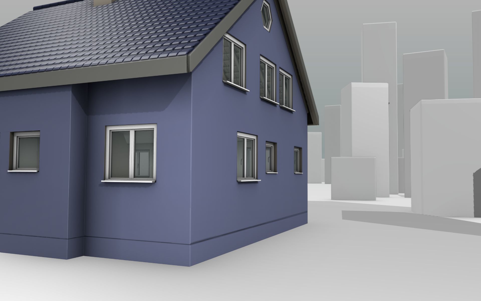 City House -18- Half-Double-House - Roof blue- Wall blue Low-poly 3D model_39
