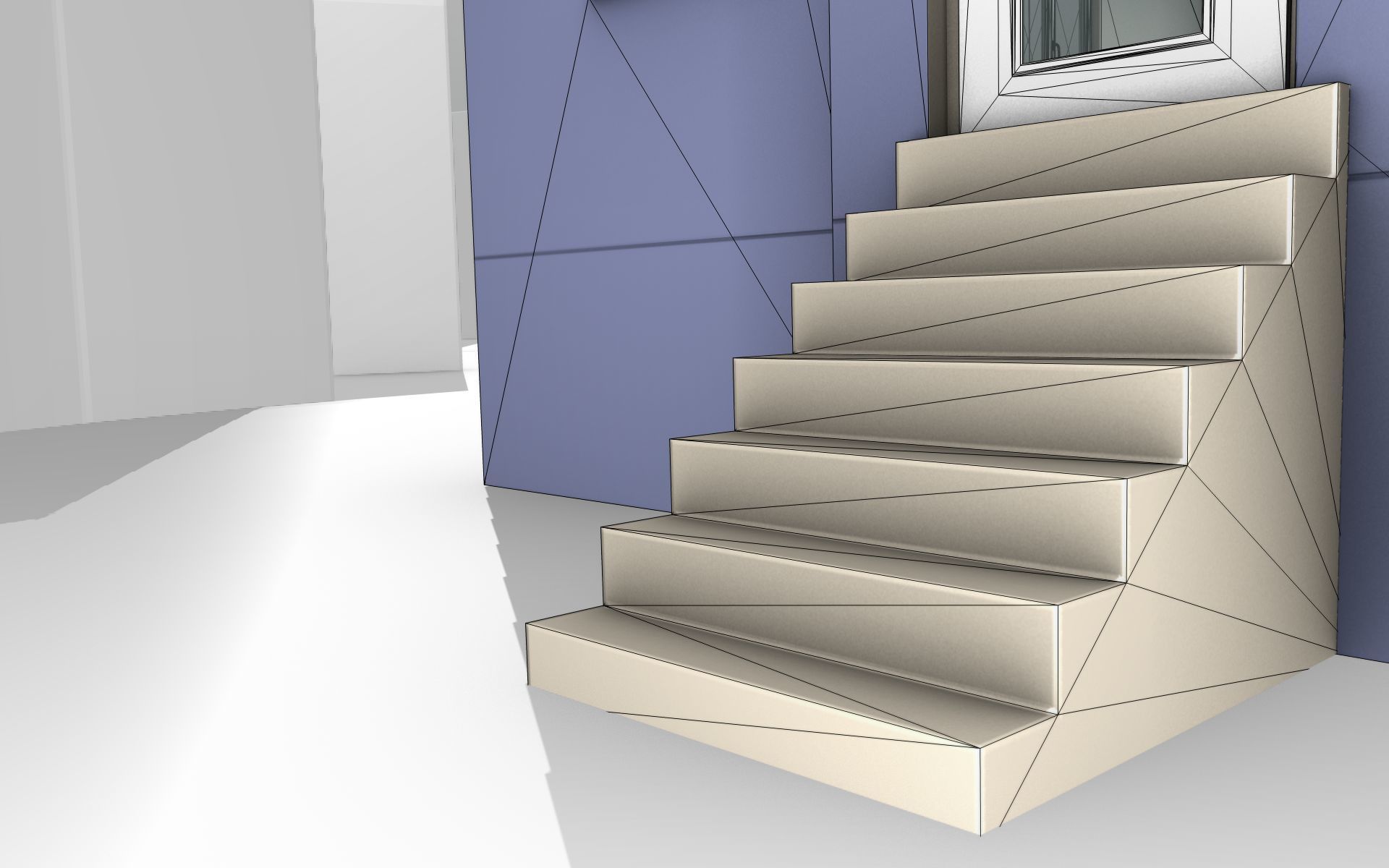 City House -18- Half-Double-House - Roof blue- Wall blue Low-poly 3D model_20