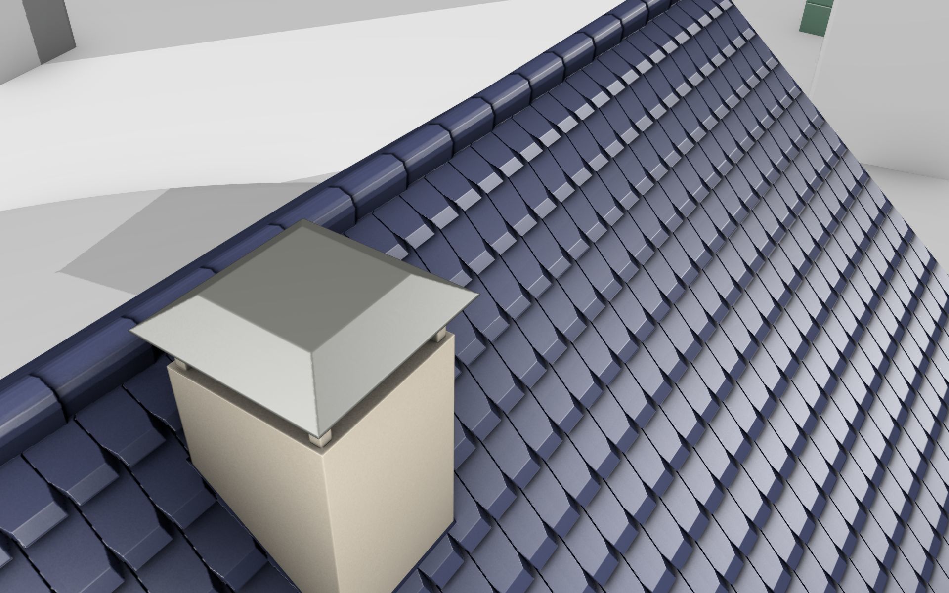 City House -18- Half-Double-House - Roof blue- Wall blue Low-poly 3D model_7