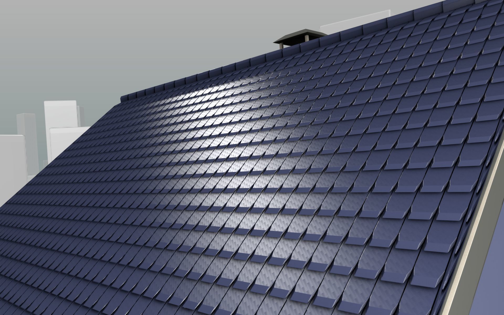 City House -18- Half-Double-House - Roof blue- Wall blue Low-poly 3D model_36