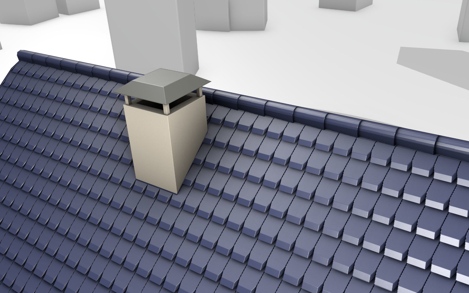 City House -18- Half-Double-House - Roof blue- Wall blue Low-poly 3D model_41