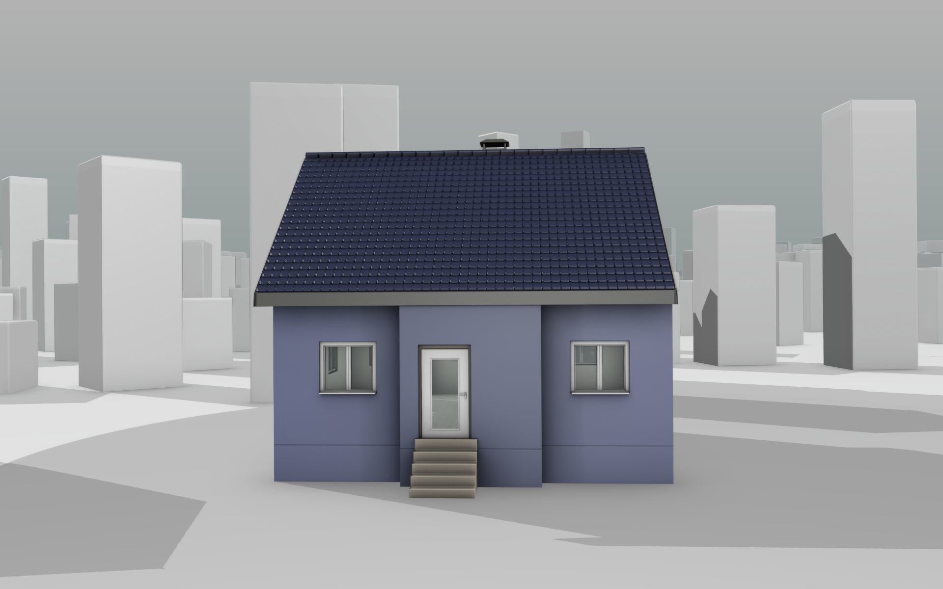 City House -18- Half-Double-House - Roof blue- Wall blue Low-poly 3D model_30