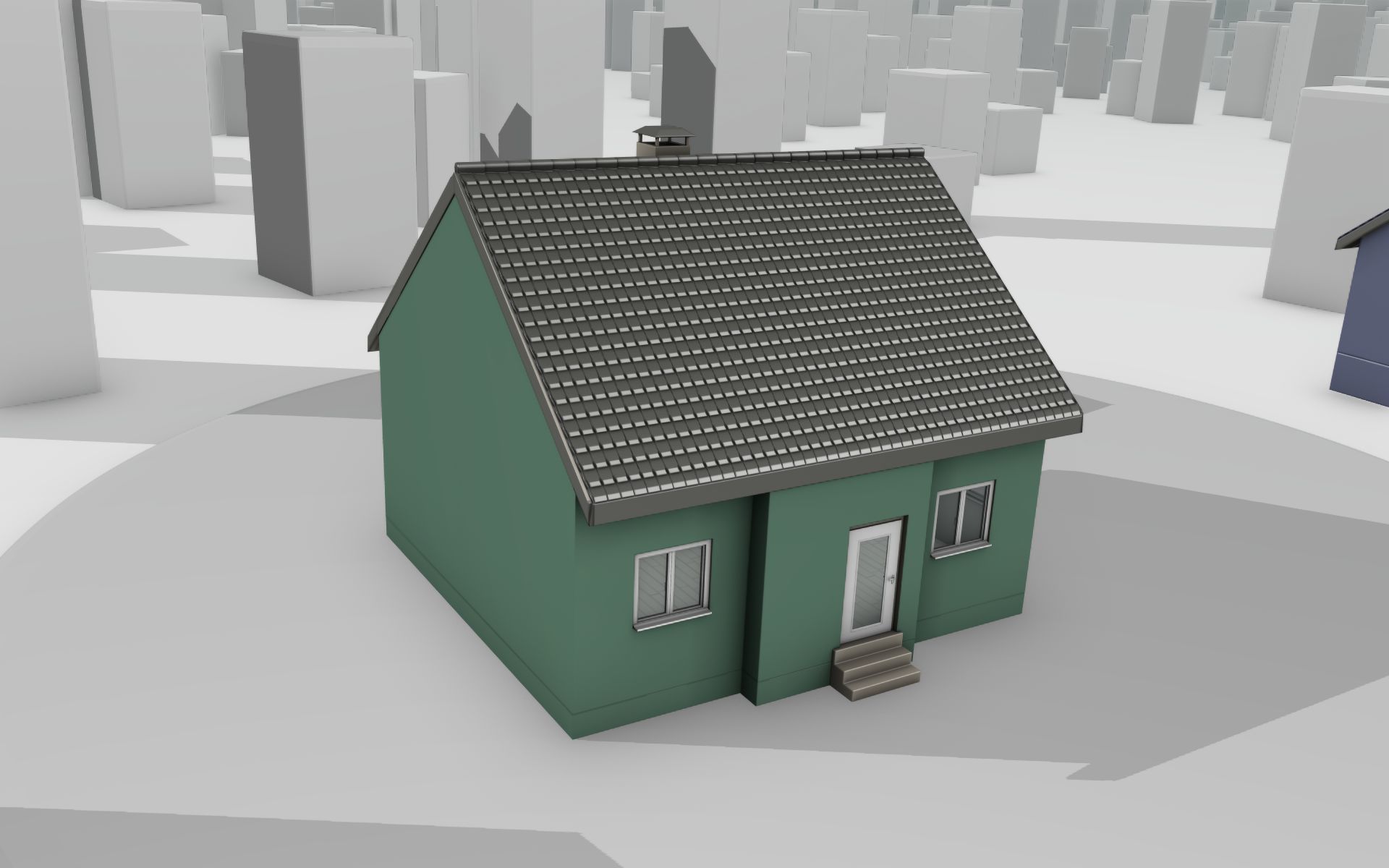 City House -17- Half-Double-House - Roof black- Wall green Low-poly 3D model_31