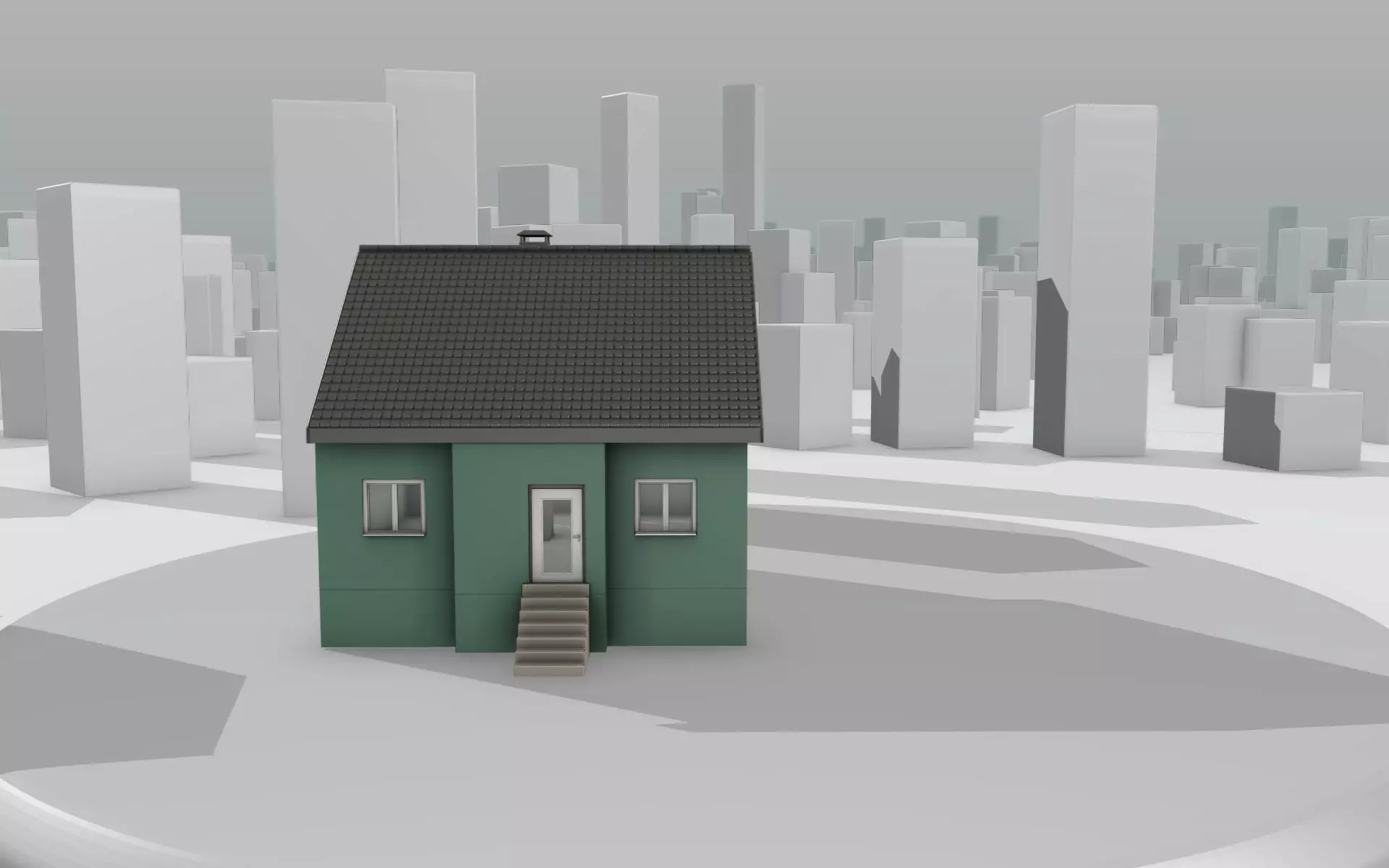 City House -17- Half-Double-House - Roof black- Wall green Low-poly 3D model_0