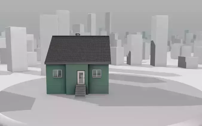 City House -17- Half-Double-House - Roof black- Wall green Low-poly 3D model