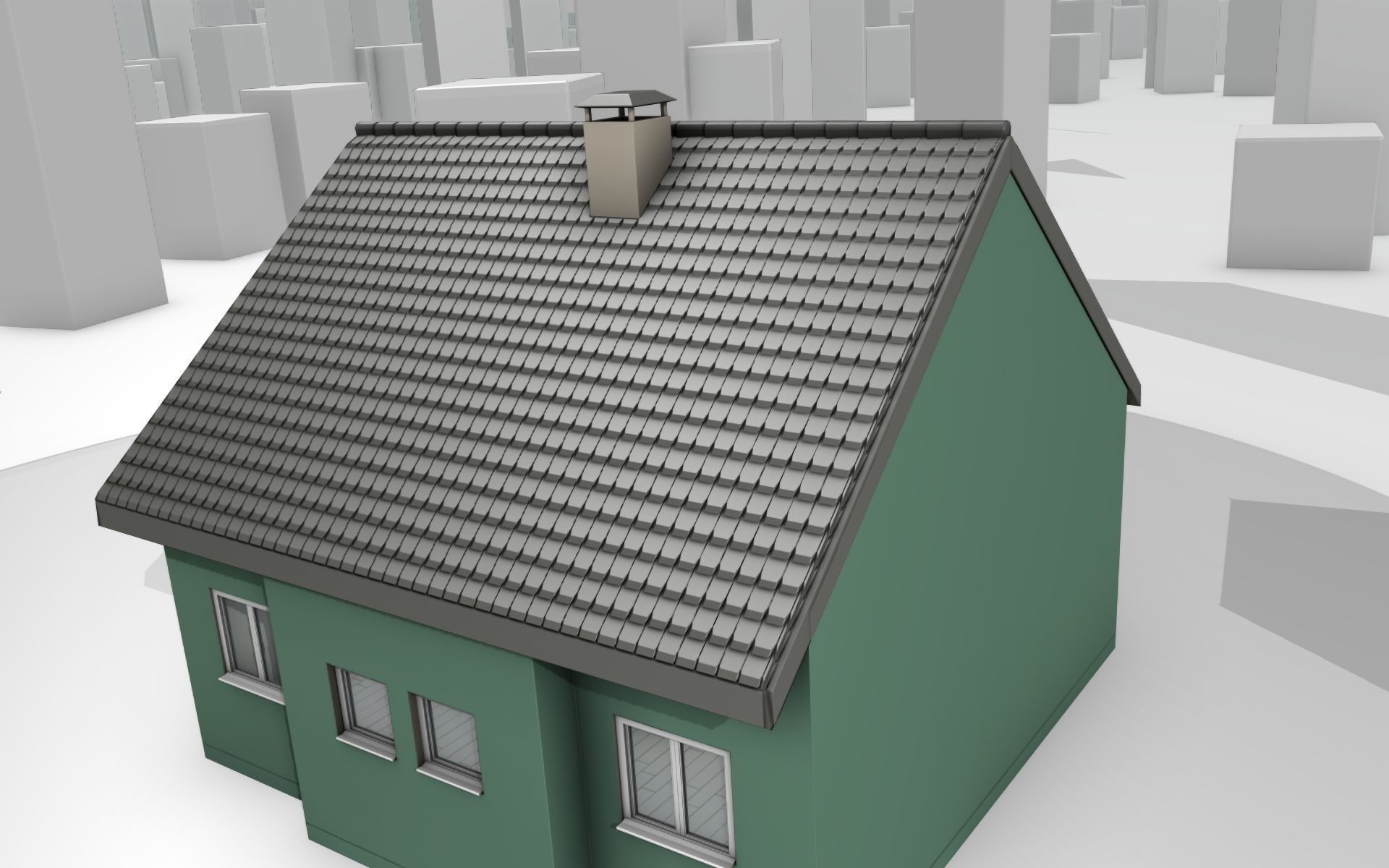 City House -17- Half-Double-House - Roof black- Wall green Low-poly 3D model_39