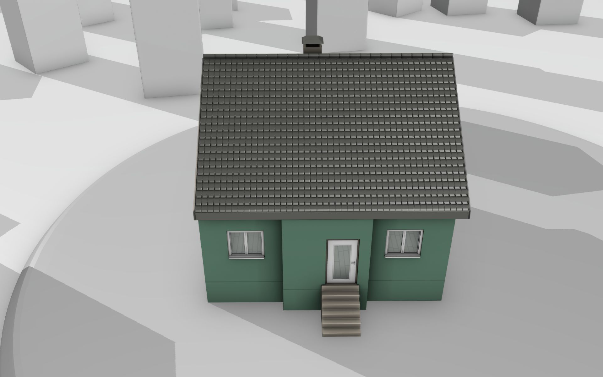City House -17- Half-Double-House - Roof black- Wall green Low-poly 3D model_1