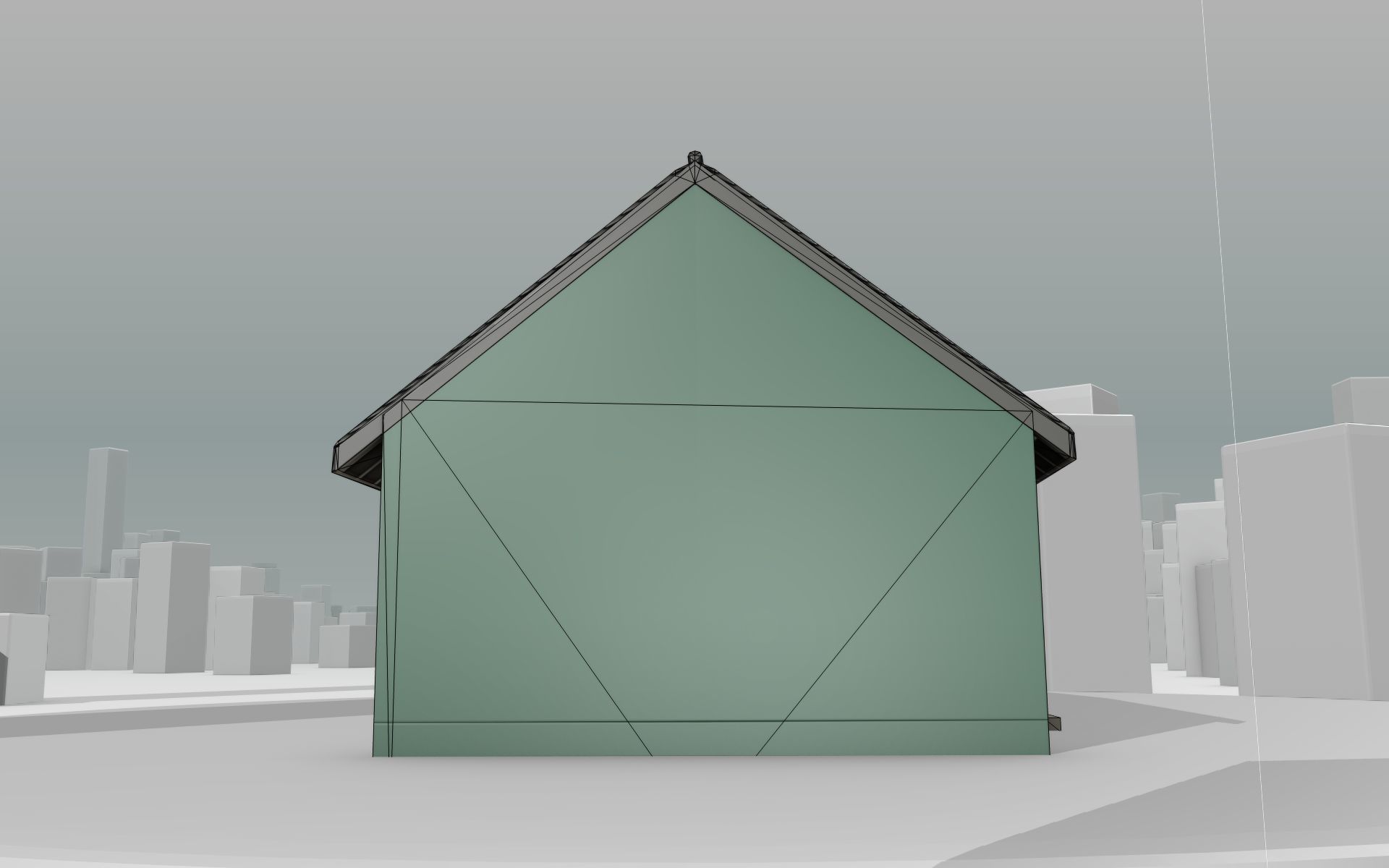 City House -17- Half-Double-House - Roof black- Wall green Low-poly 3D model_17