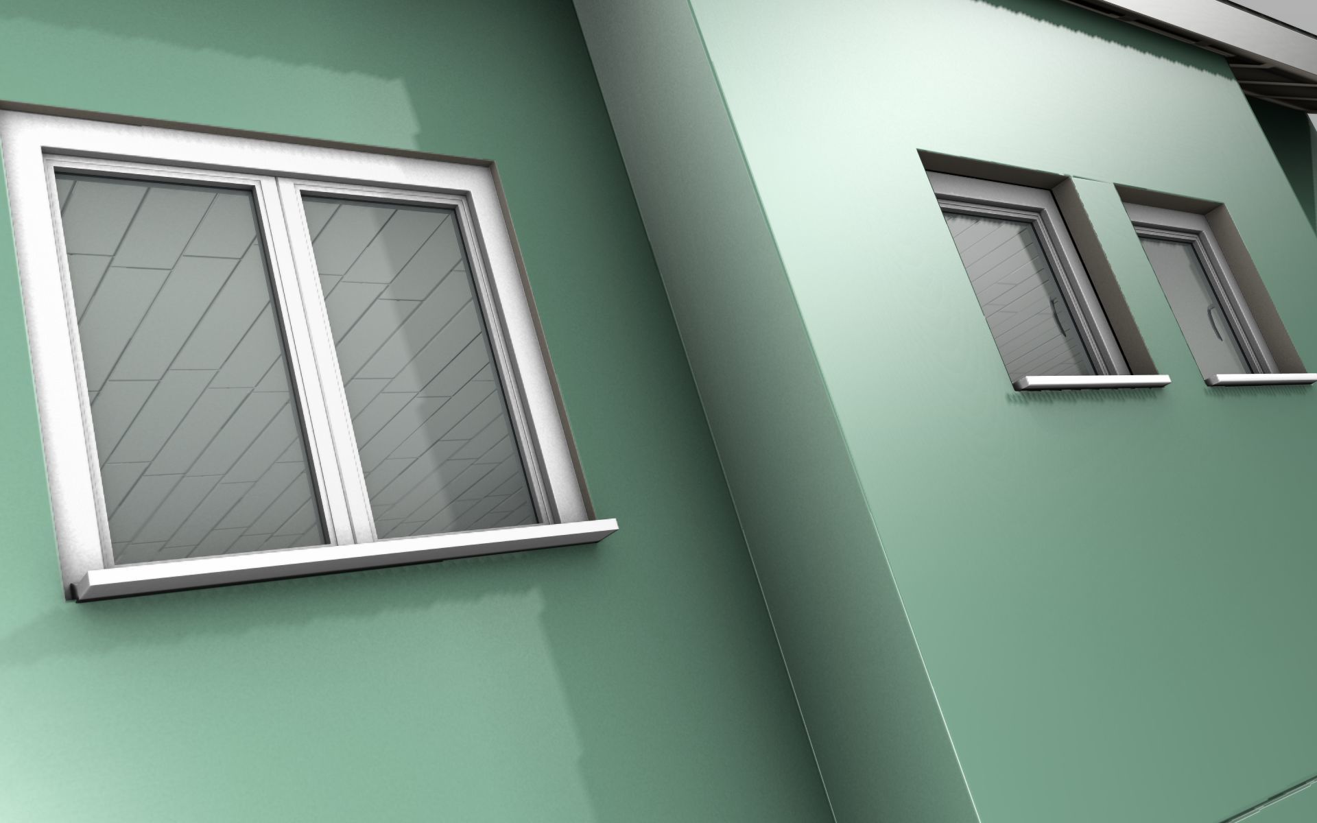 City House -17- Half-Double-House - Roof black- Wall green Low-poly 3D model_36