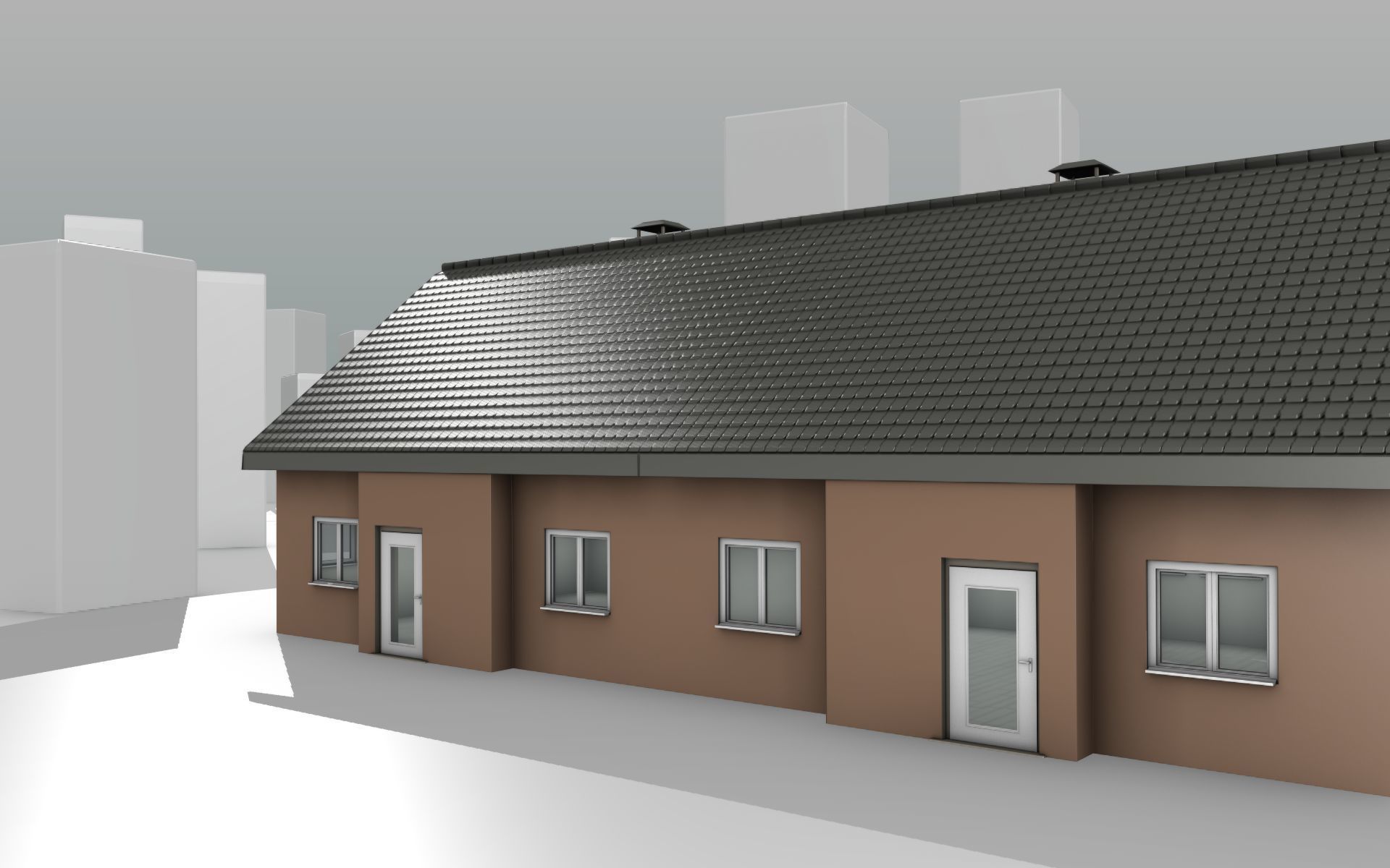 City House -16- Double-House - Roof black - Wall brown Low-poly 3D model_14