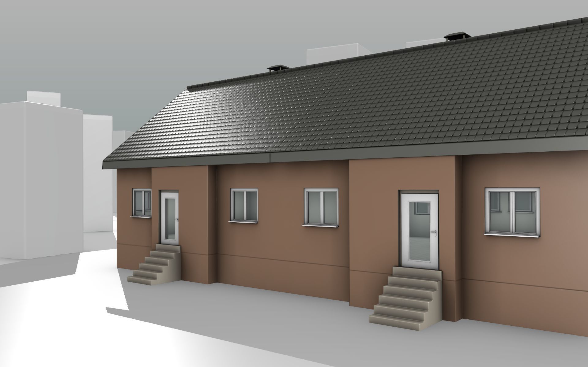 City House -16- Double-House - Roof black - Wall brown Low-poly 3D model_8