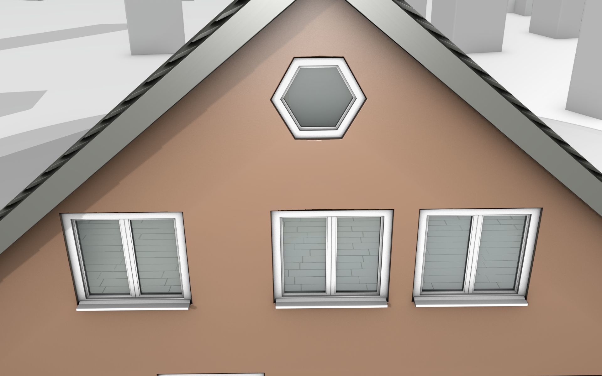 City House -16- Double-House - Roof black - Wall brown Low-poly 3D model_4