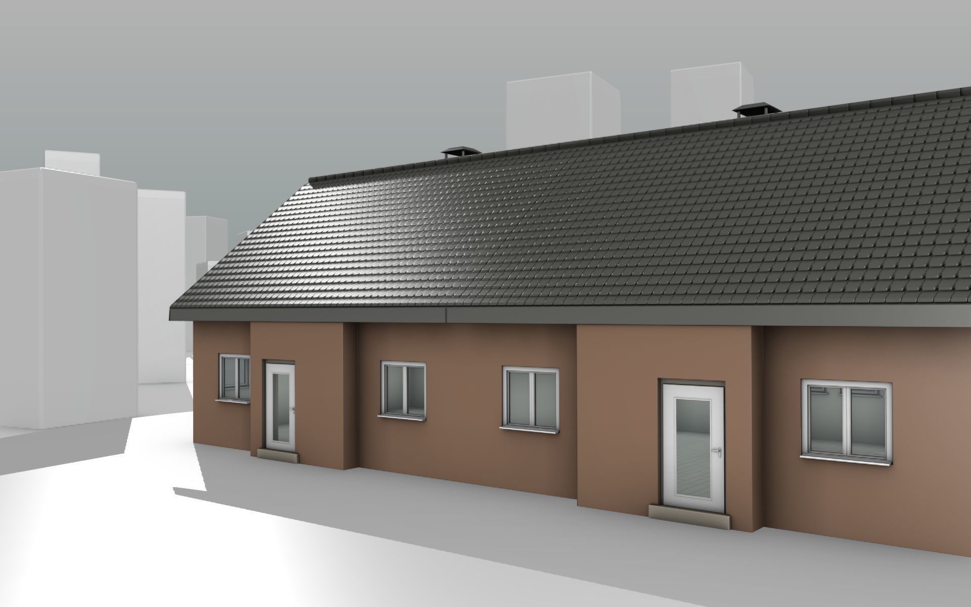 City House -16- Double-House - Roof black - Wall brown Low-poly 3D model_13