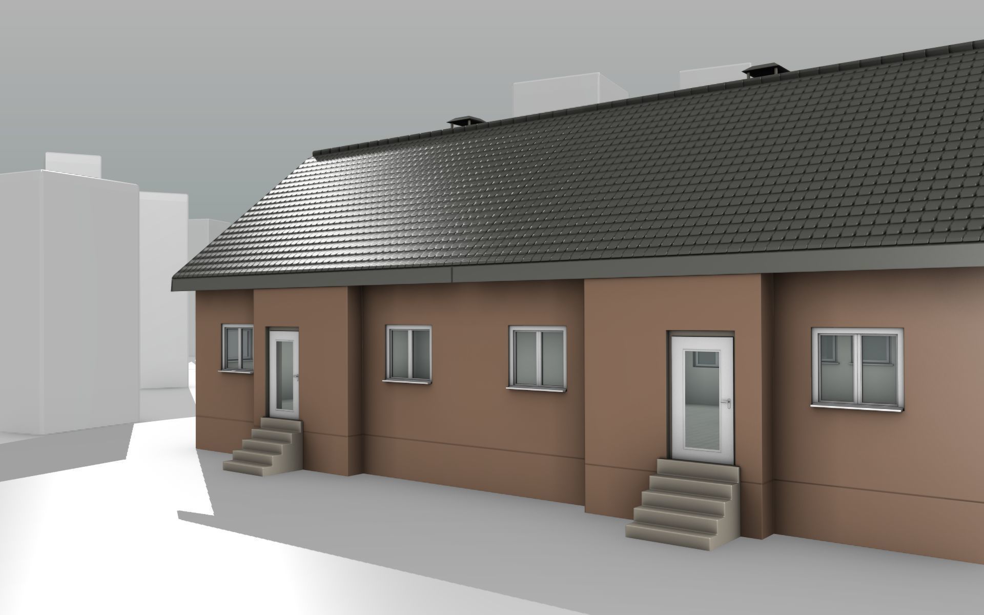 City House -16- Double-House - Roof black - Wall brown Low-poly 3D model_9