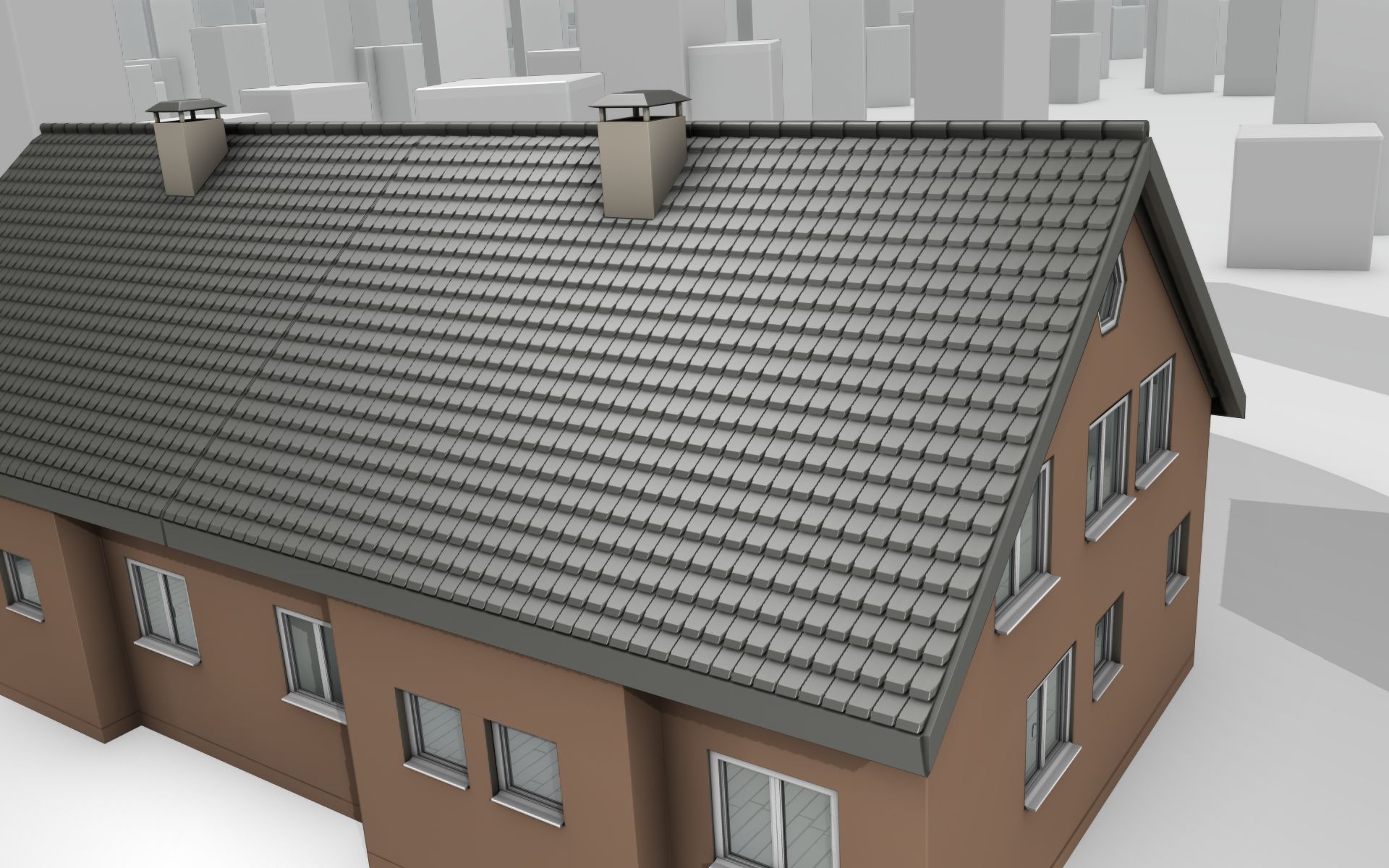 City House -16- Double-House - Roof black - Wall brown Low-poly 3D model_42