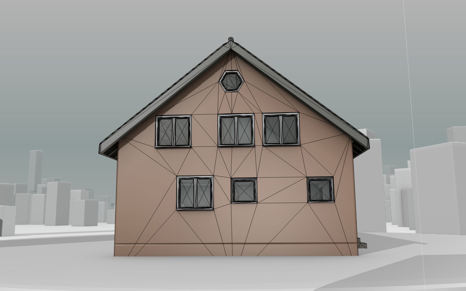 City House -16- Double-House - Roof black - Wall brown Low-poly 3D model_19