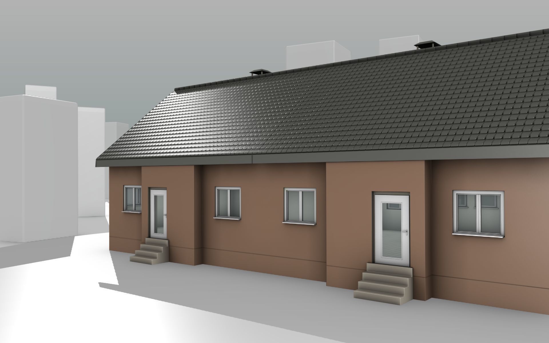 City House -16- Double-House - Roof black - Wall brown Low-poly 3D model_10