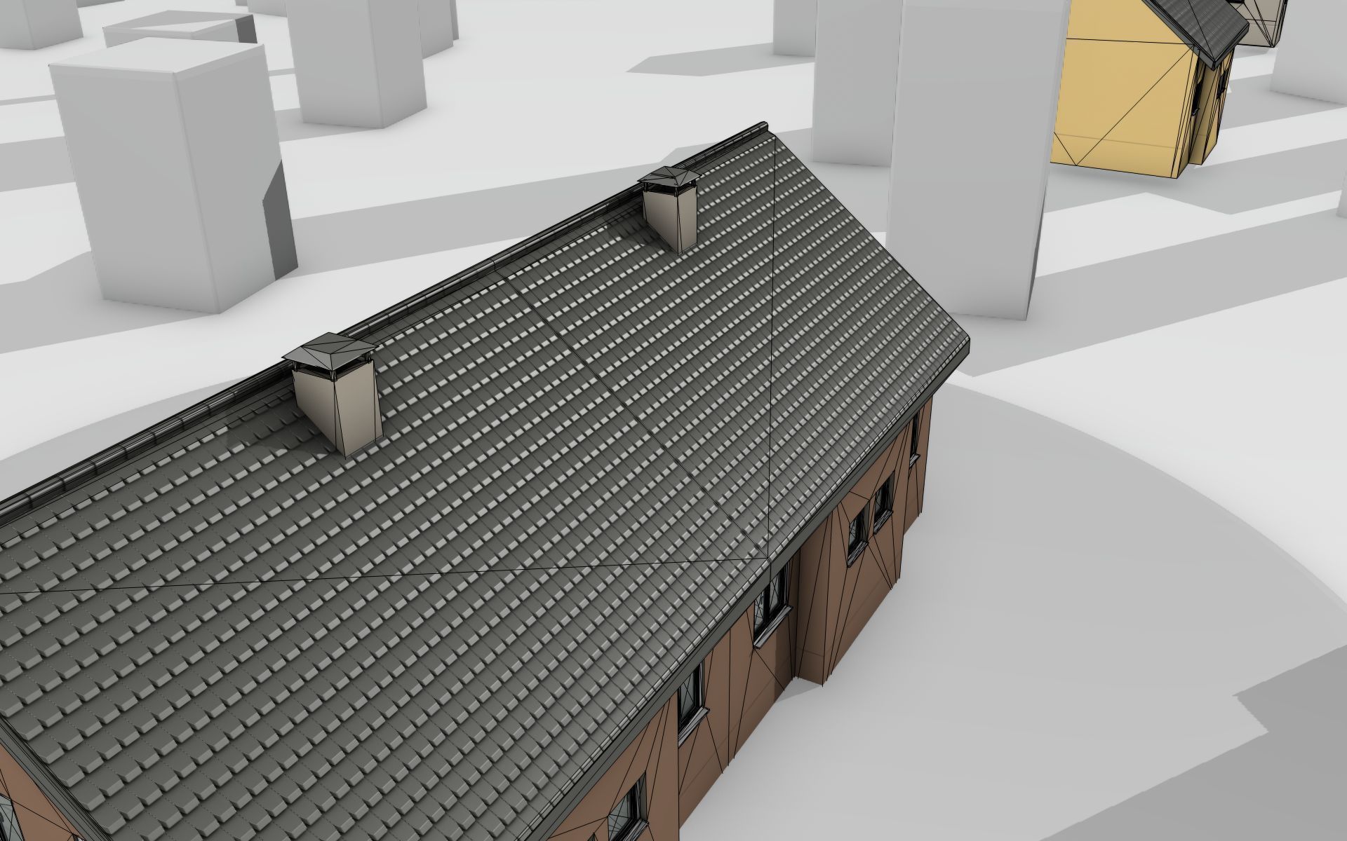 City House -16- Double-House - Roof black - Wall brown Low-poly 3D model_25